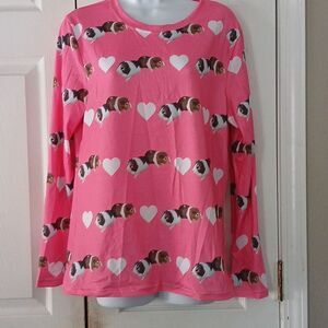 Guinea pig print long sleeve pink top loungewear pj top shirt Sz S NWOT